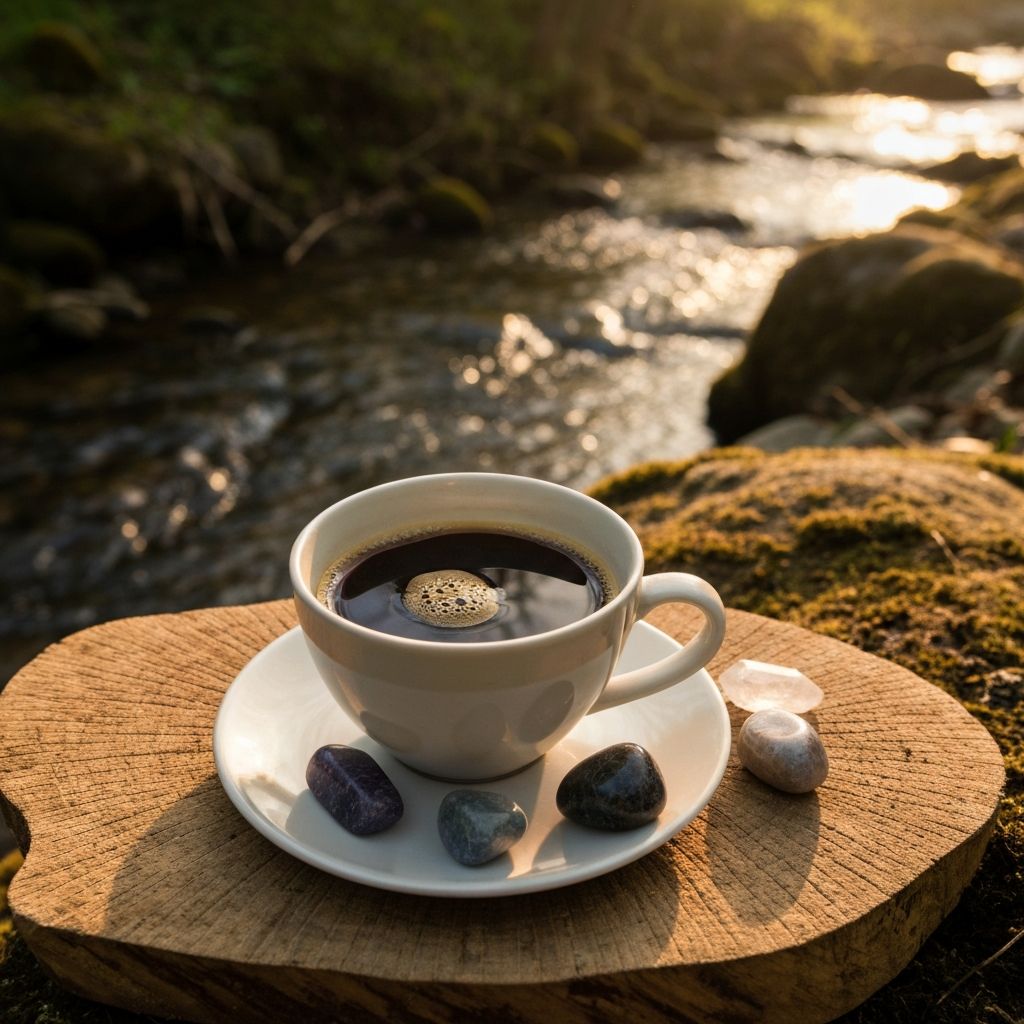 Morning coffee ritual with crystals